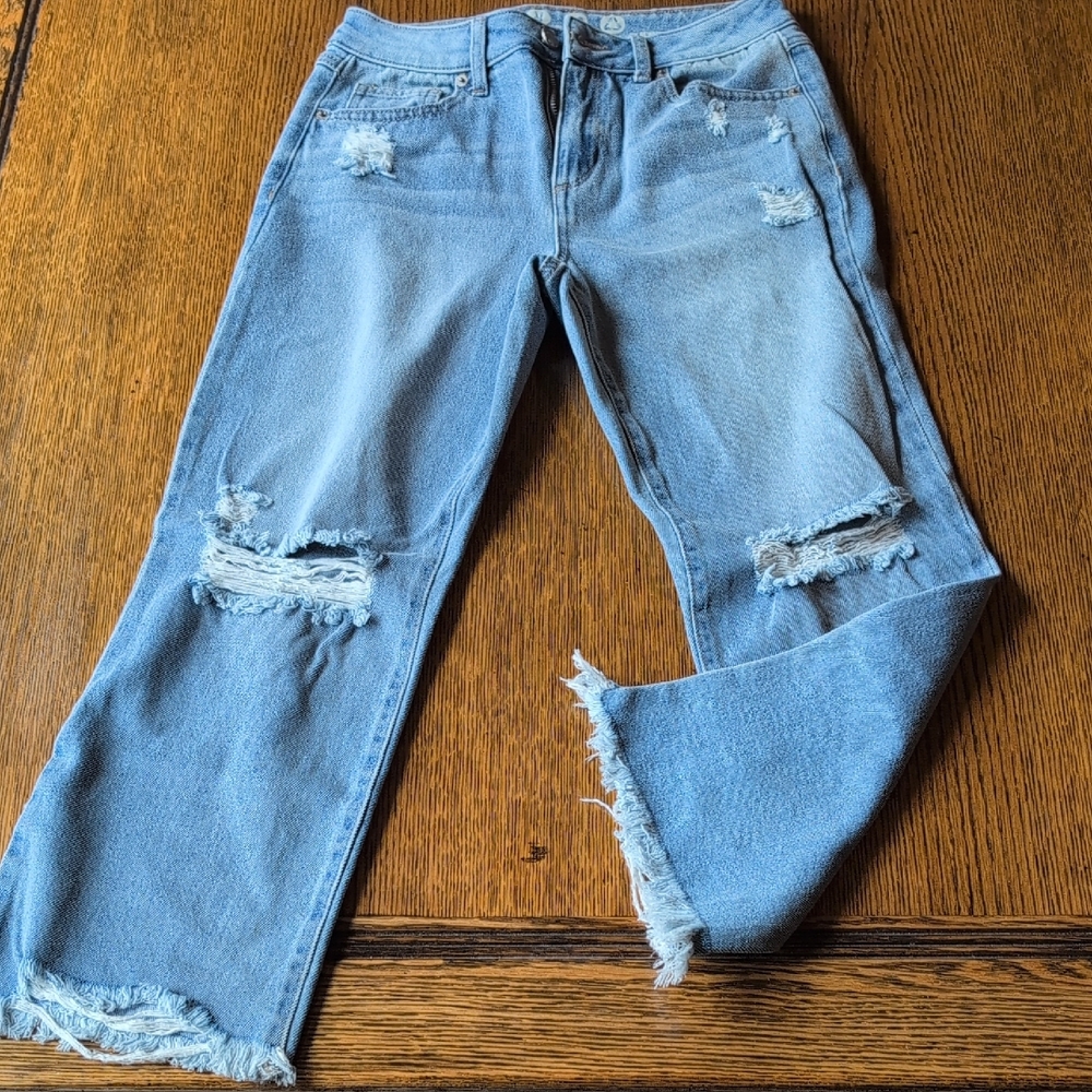 Rewash Light Blue Distressed Straight Leg Jeans
